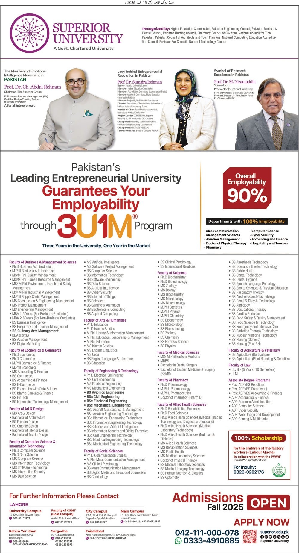 Admission Open in Superior University Lahore